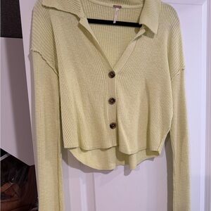 Free People Light Yellow Button-Down Shirt